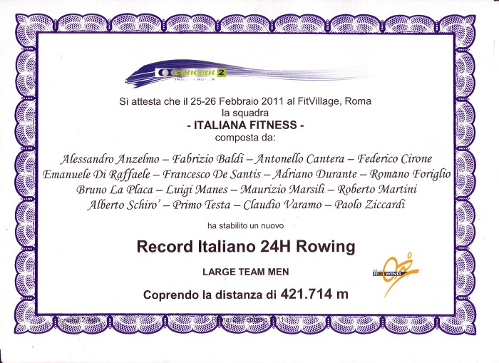 Diploma Concept2.it 24h Record Italiano IR Roma 25-26 Febbario 2011